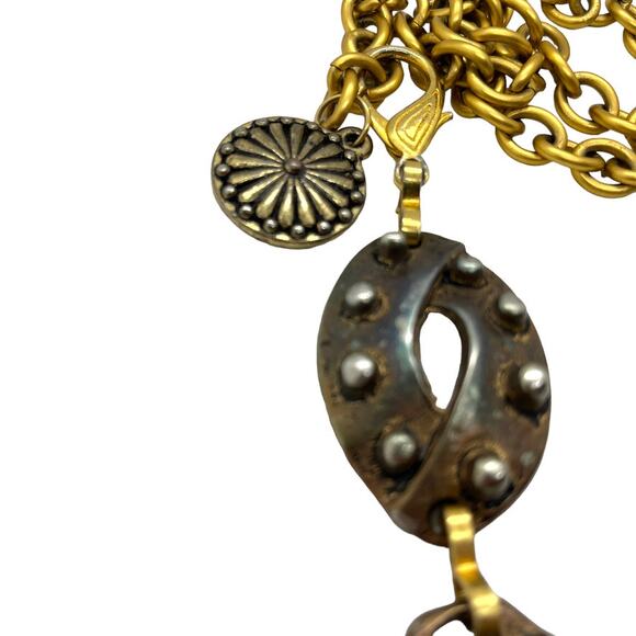 Brutalist Chain Metal Belt Abstract Faces Iron Giant Gold Silver Tone Aged Retro main image 5